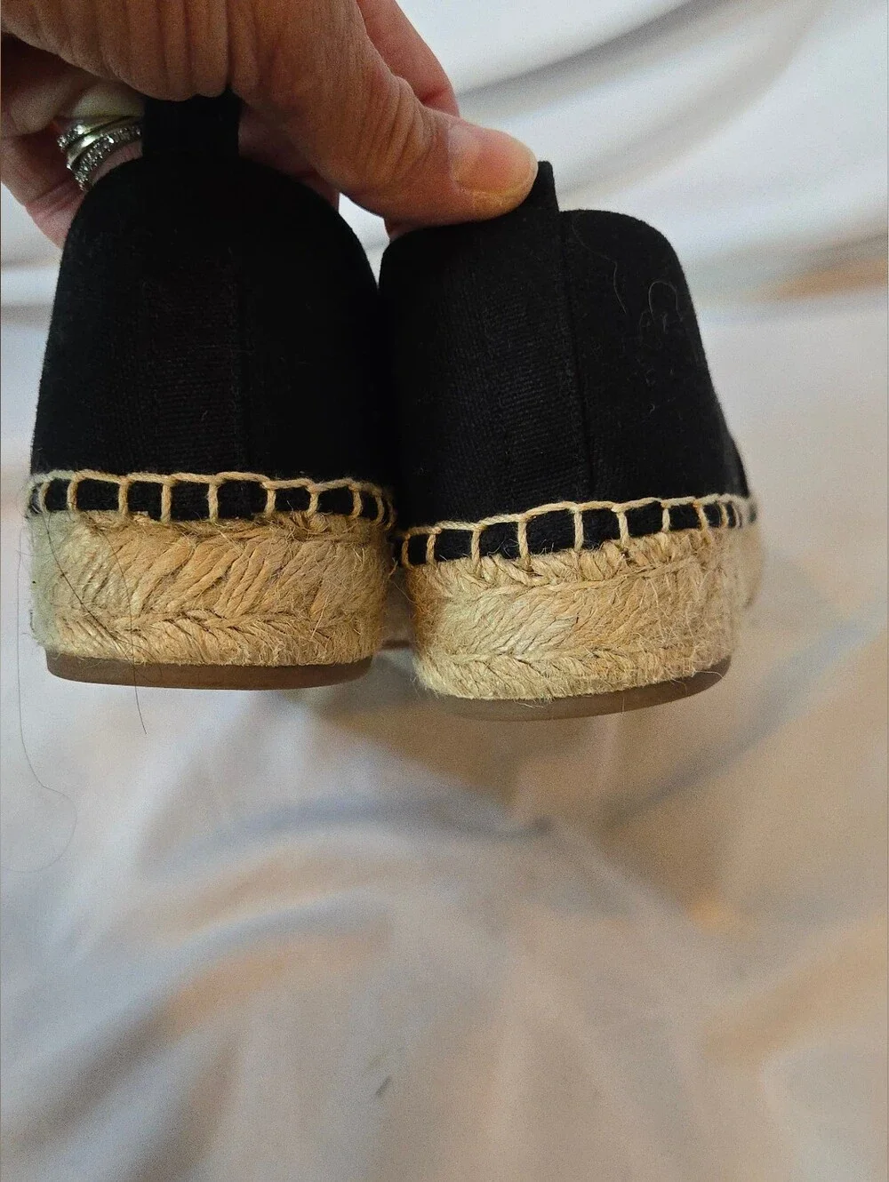 J. Crew Black Canvas Espadrille Woven Jute Flats - Women's 7.5 Slip-On Shoes